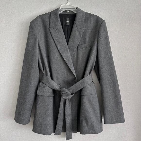Pinko Jackets & Blazers - Pinko Emeline Belted Wool Blend Blazer Gray Italy Size 12 US / 48 IT